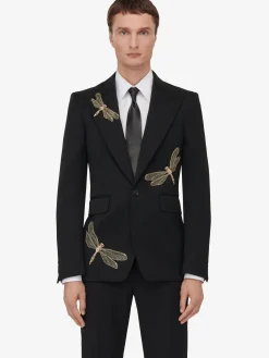 Men's Dragonfly Applique Single-breasted Jacket in ><noscript><img width=