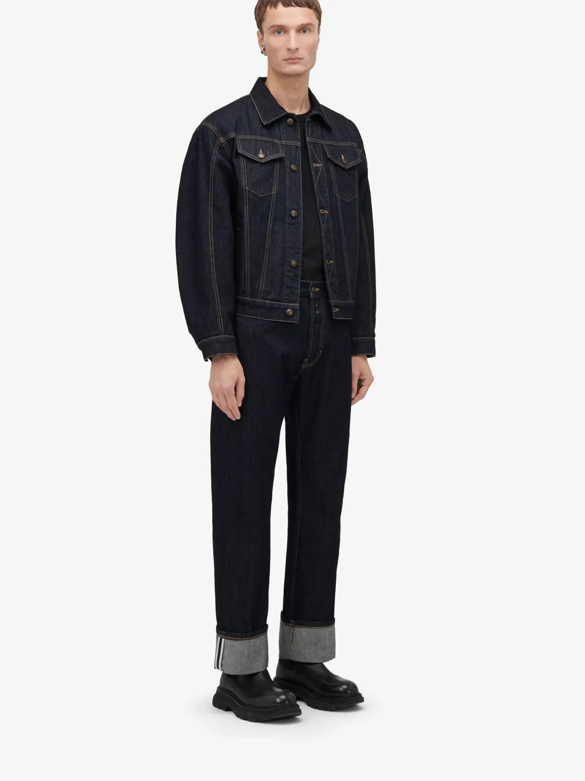 Men's Dropped Shoulder Denim Jacket in >Alexander McQueen Hot