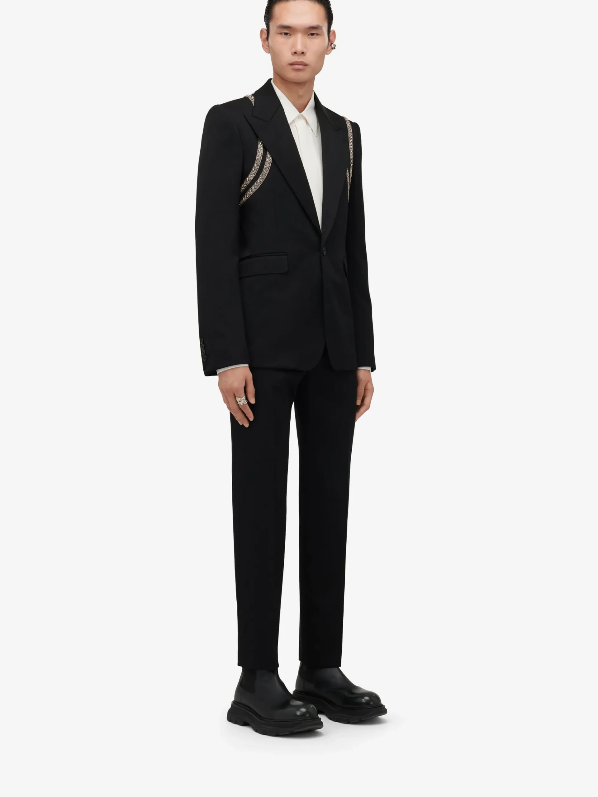 Men's Embroidered Harness Single-breasted Jacket in >Alexander McQueen Fashion