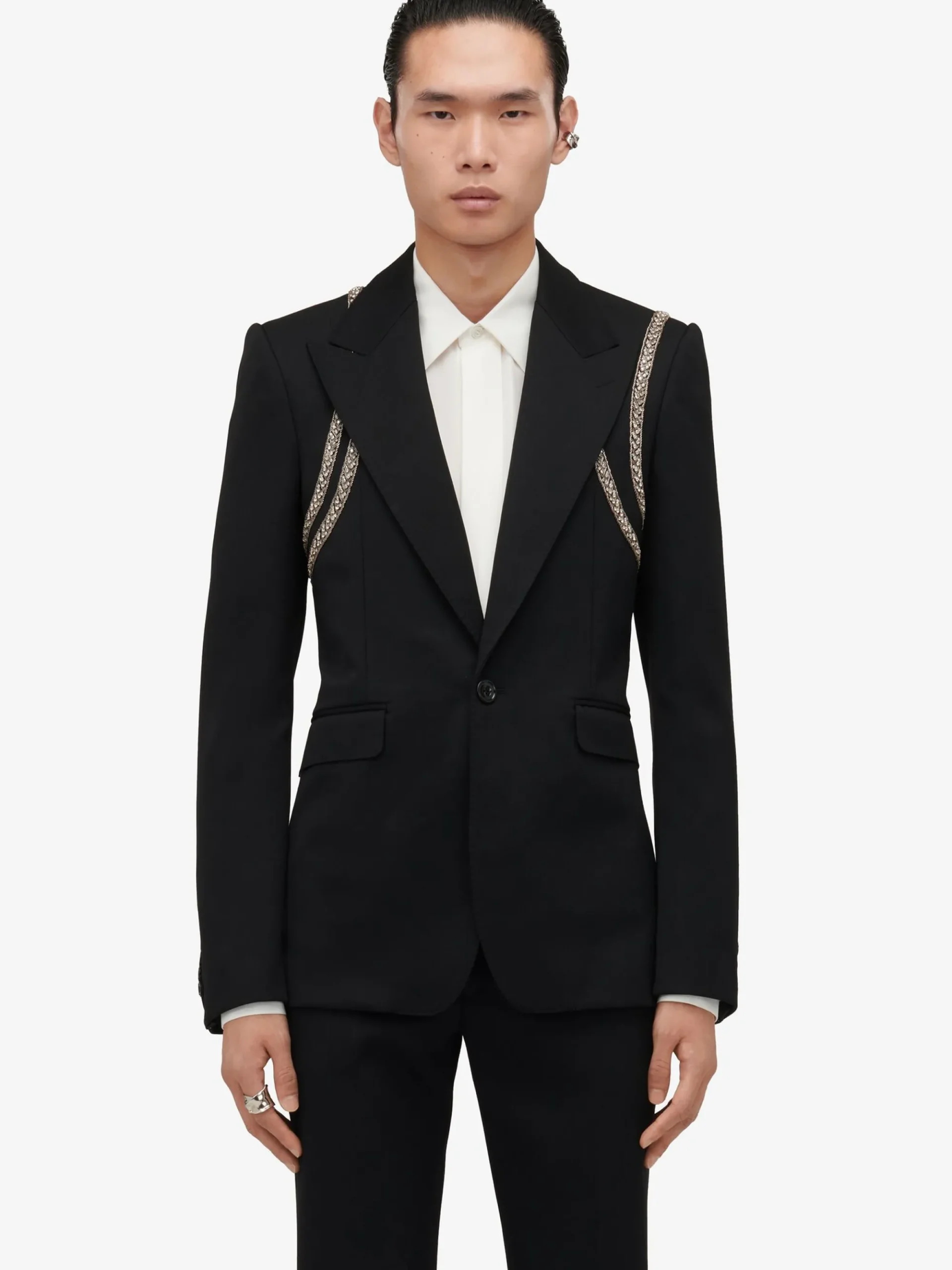 Men's Embroidered Harness Single-breasted Jacket in >Alexander McQueen Fashion