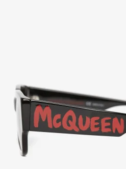 Men's McQueen Graffiti Rectangular Sunglasses in ><noscript><img width=