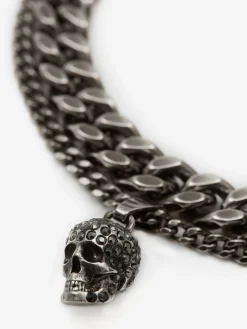 Men's Pave Skull Chain Bracelet in ><noscript><img width=