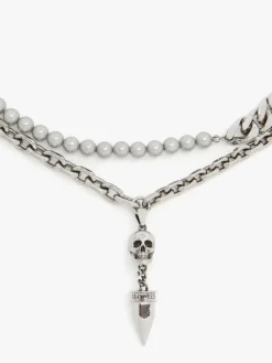 Men's Pearl And Skull Stud Necklace in ><noscript><img width=