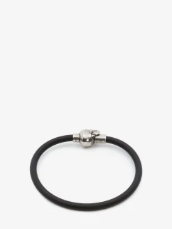 Men's Rubber Cord Skull Bracelet in ><noscript><img width=