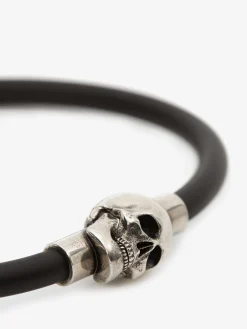 Men's Rubber Cord Skull Bracelet in ><noscript><img width=