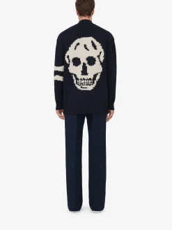 Men's Skull Intarsia Cardigan in ><noscript><img width=
