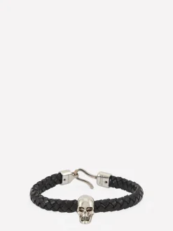Men's Skull Leather Bracelet in >Alexander McQueen Fashion