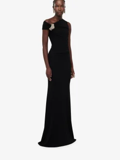 Women's Asymmetric Crystal Knot Evening Dress in ><noscript><img width=