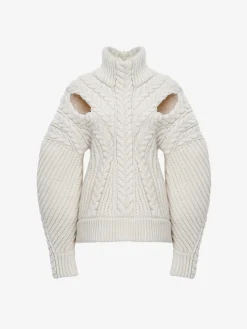Women's Cocoon Sleeve Cable Jumper in >Alexander McQueen Online