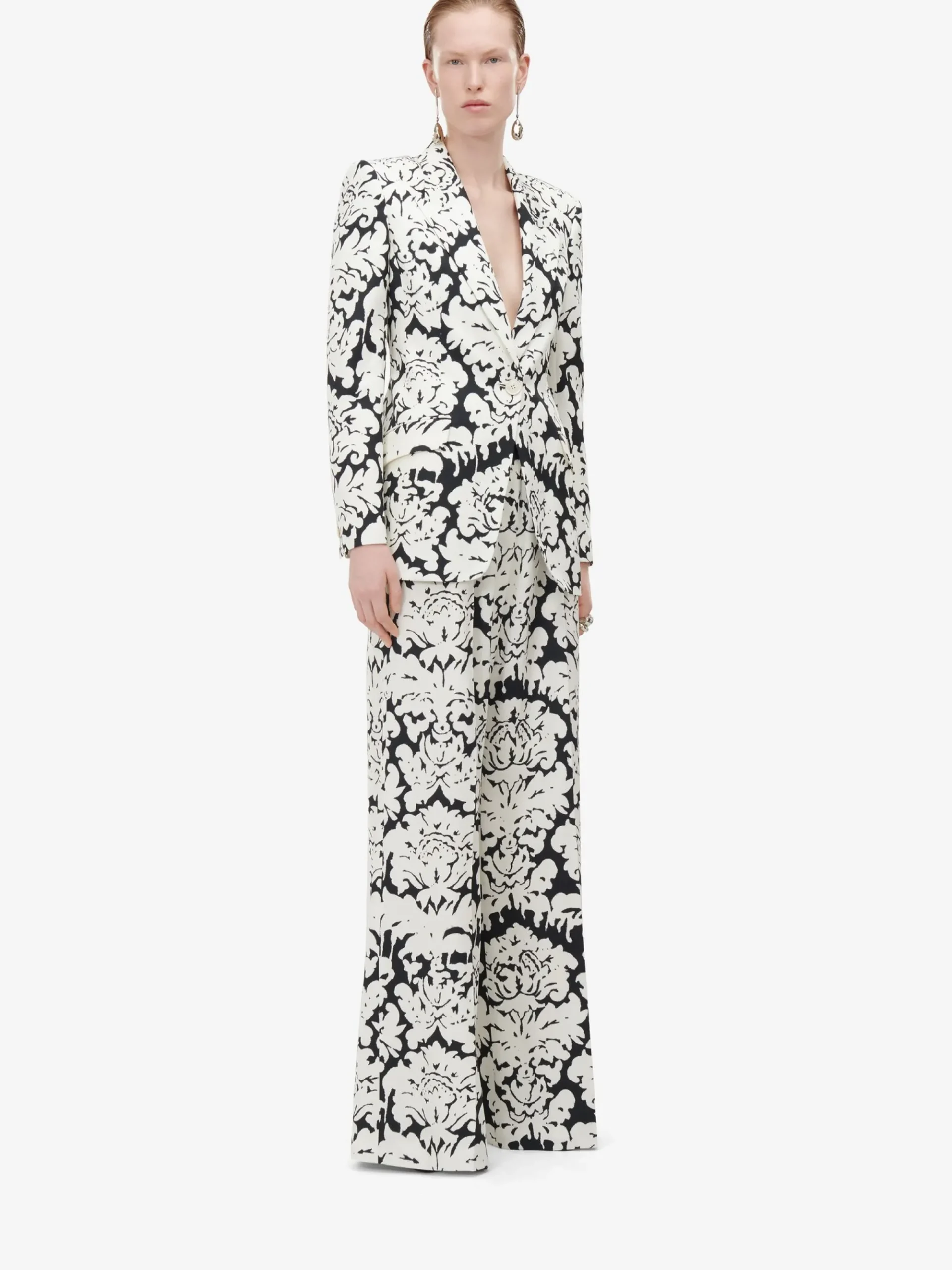 Women's Damask Double Pleat Wide Leg Trousers in >Alexander McQueen Shop