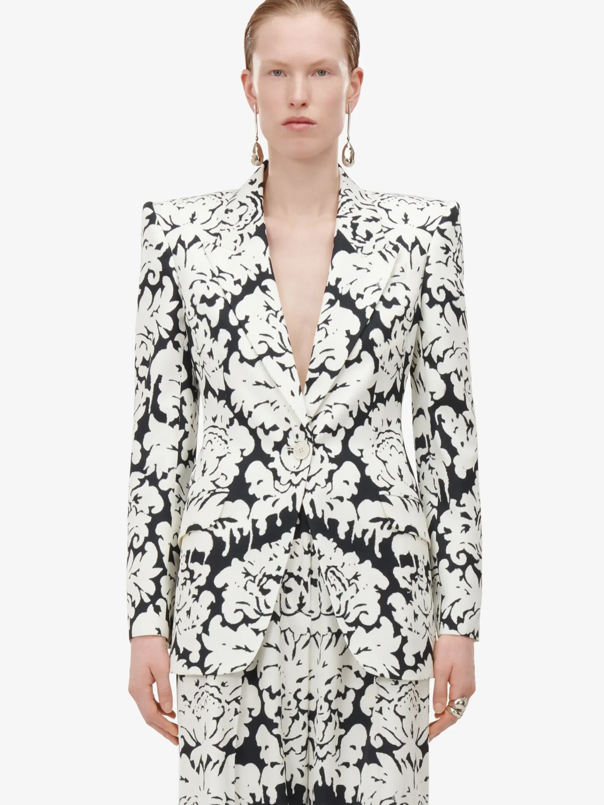 Women's Damask Double Pleat Wide Leg Trousers in >Alexander McQueen Shop