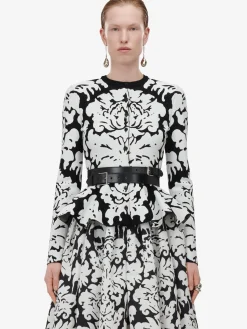Women's Damask Jacquard Peplum Cardigan in ><noscript><img width=