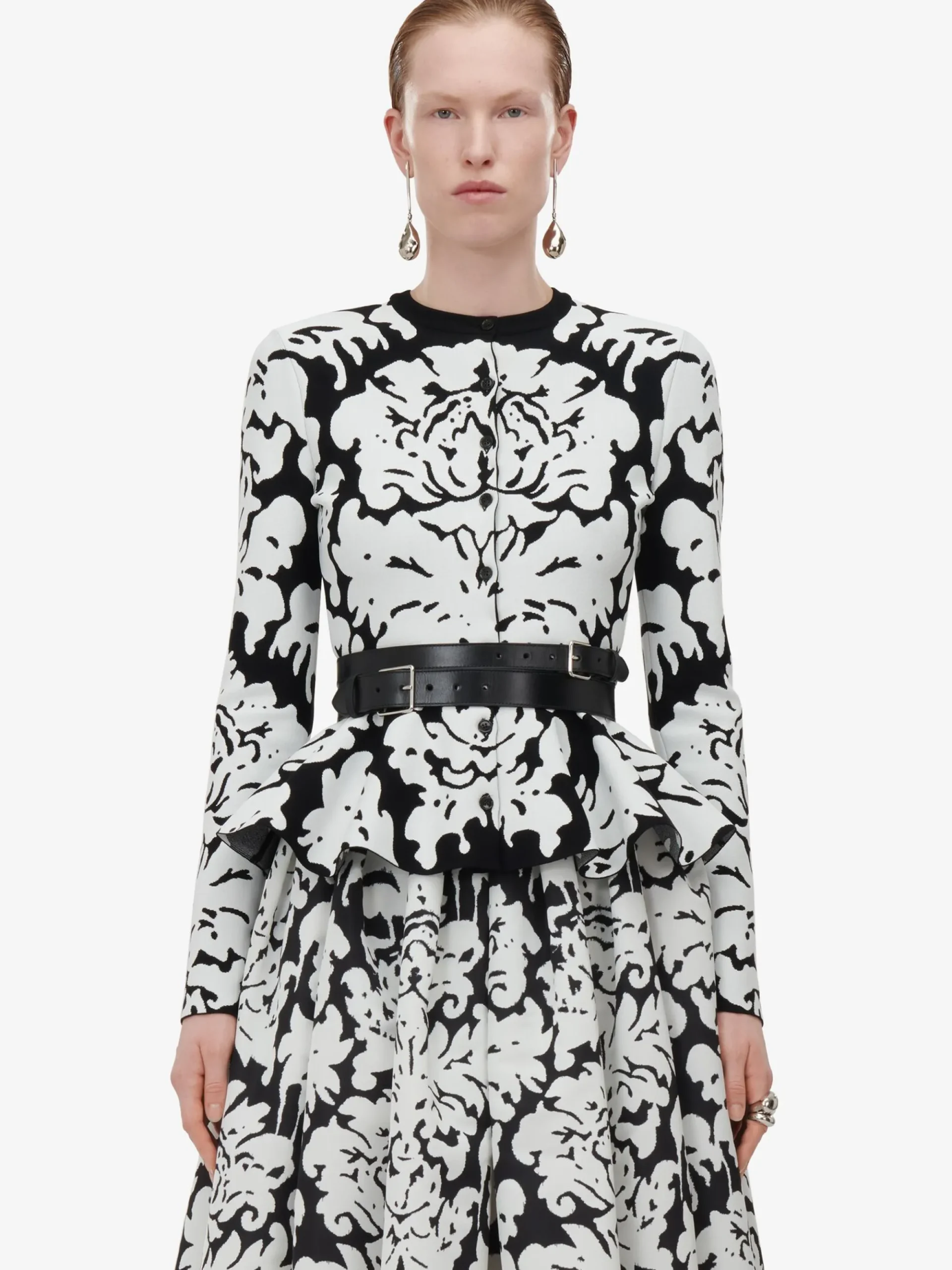 Women's Damask Jacquard Peplum Cardigan in >Alexander McQueen Cheap