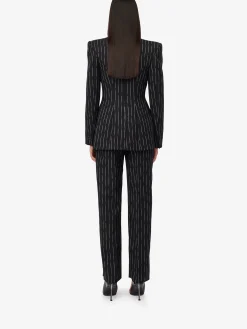 Women's Double-breasted Broken Pinstripe Jacket in ><noscript><img width=