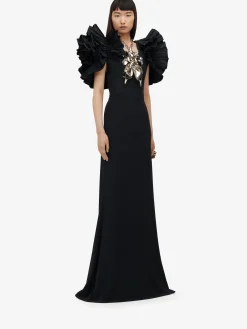 Women's Exploded Shoulder Evening Dress in ><noscript><img width=