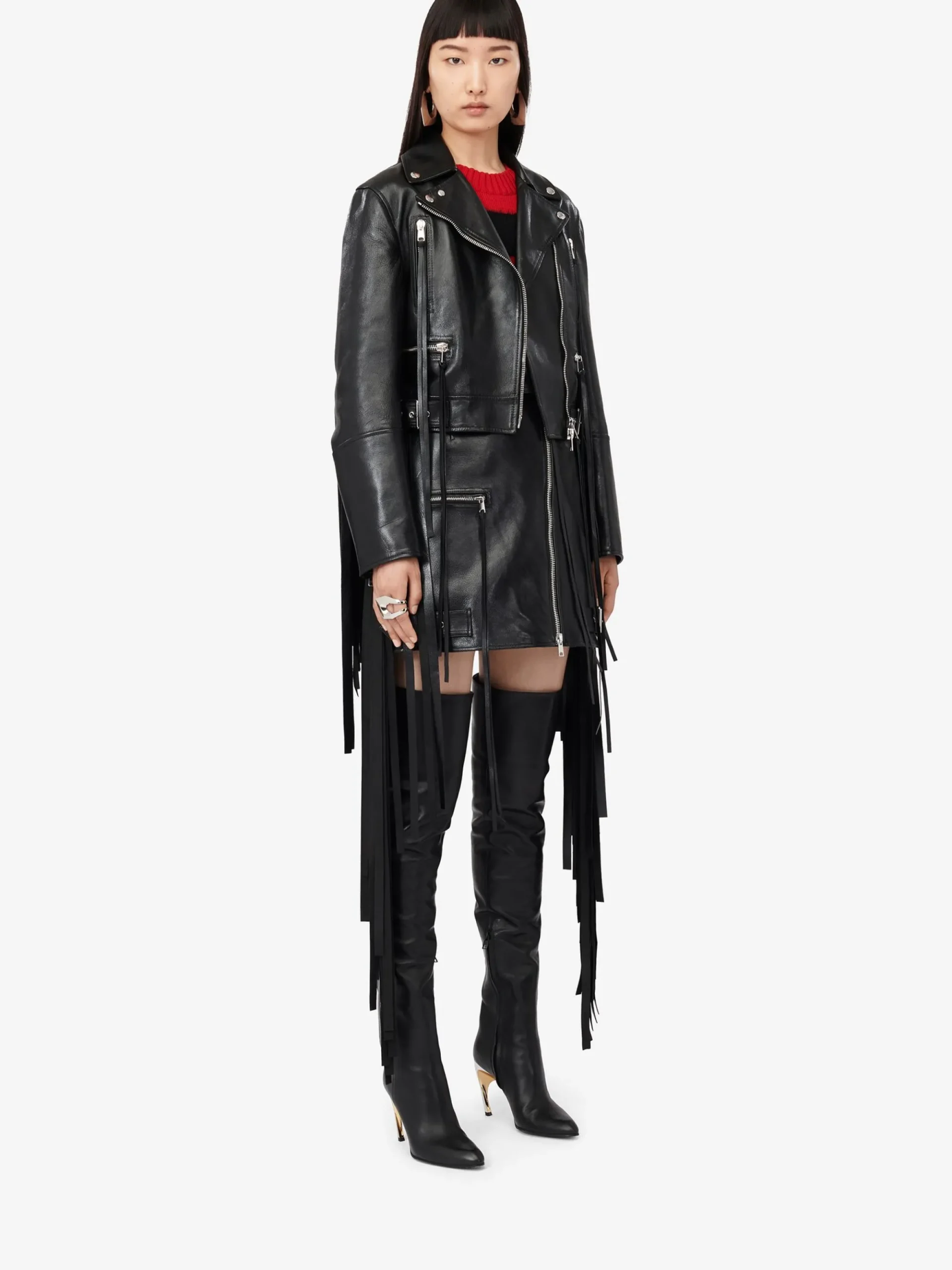 Women's Fringed Biker Jacket in >Alexander McQueen Clearance
