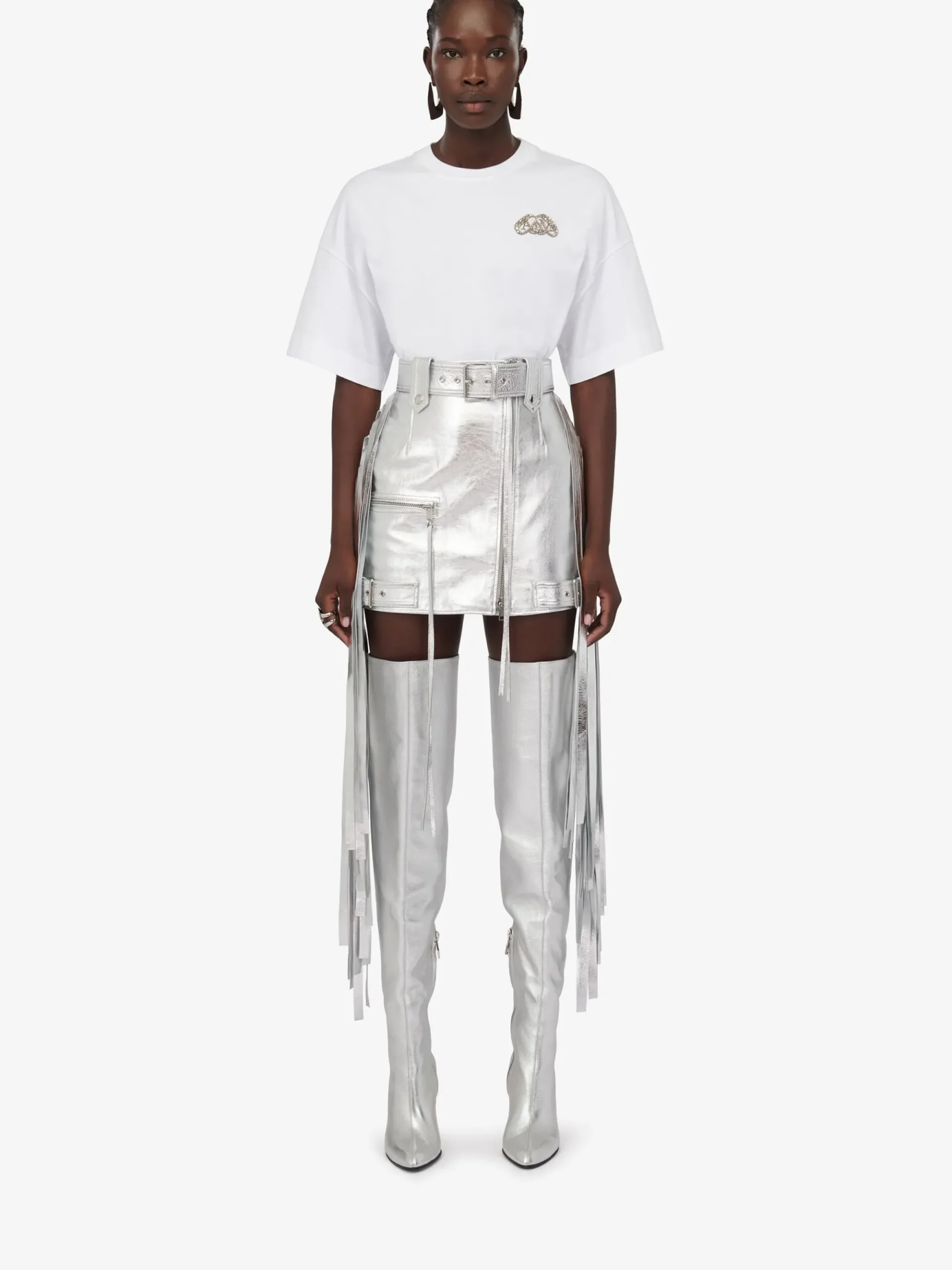 Women's Fringed Biker Mini Skirt in >Alexander McQueen Shop