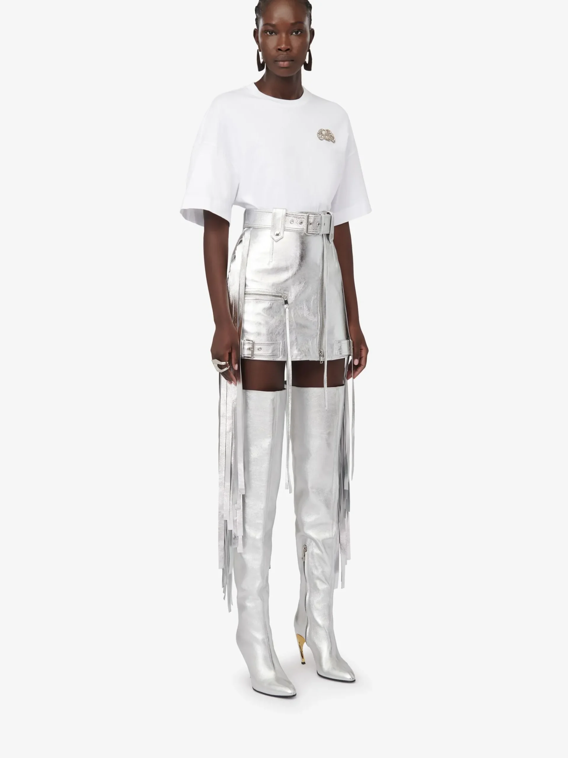 Women's Fringed Biker Mini Skirt in >Alexander McQueen Shop