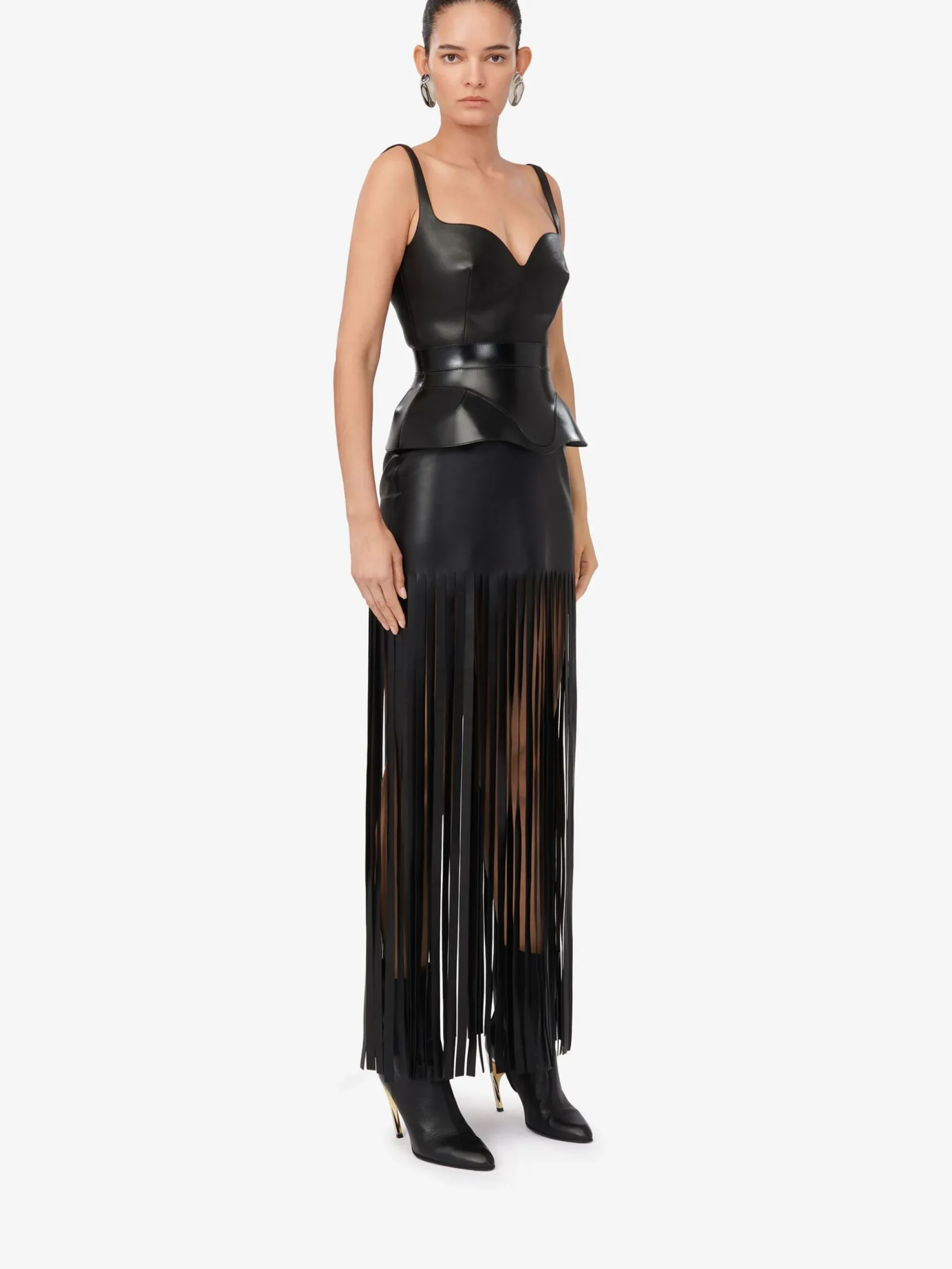 Women's Fringed Leather Pencil Dress in >Alexander McQueen Cheap