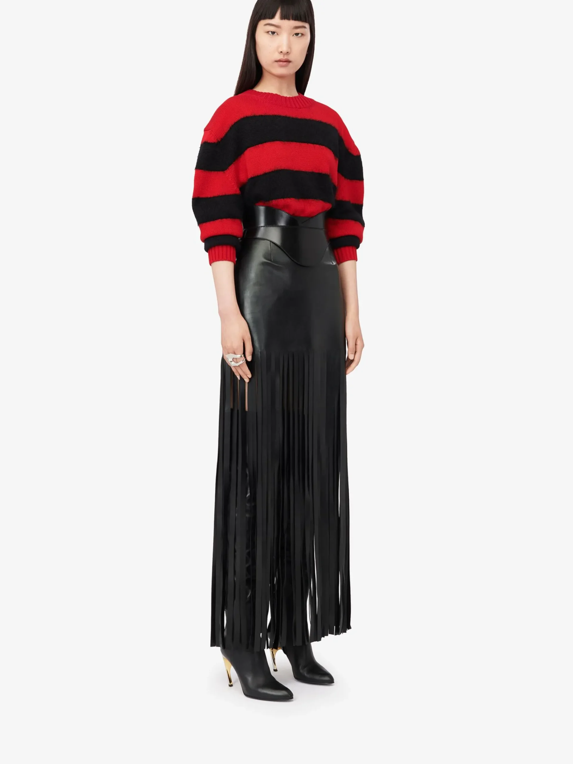 Women's Fringed Leather Skirt in >Alexander McQueen Discount