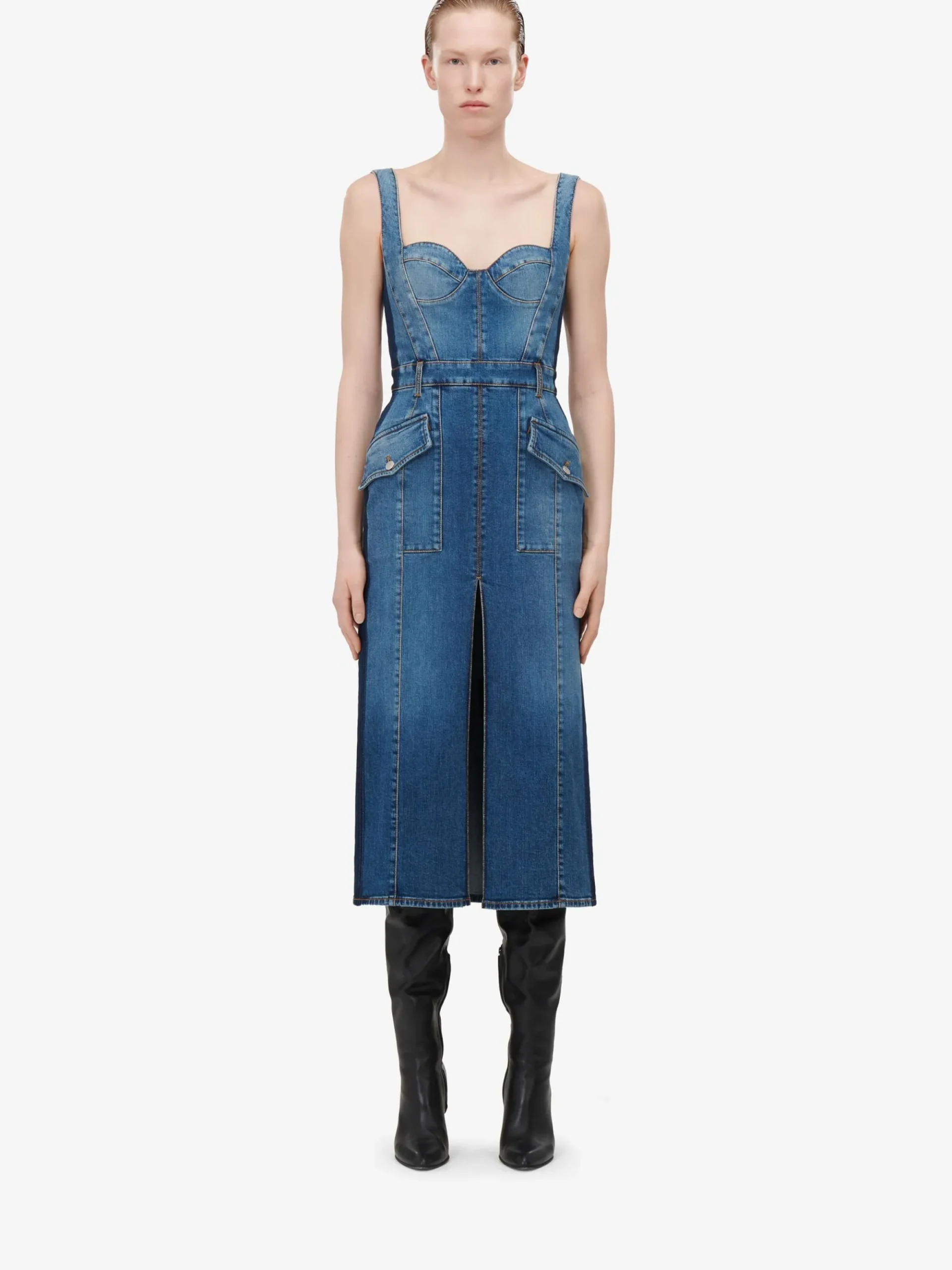 Women's Kickback Denim Dress in >Alexander McQueen Fashion