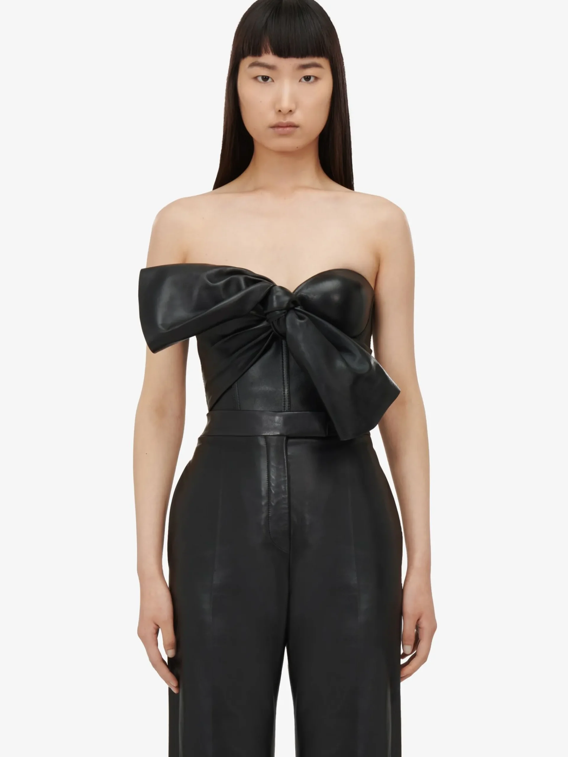Women's Knotted Bow Leather Corset in >Alexander McQueen Discount