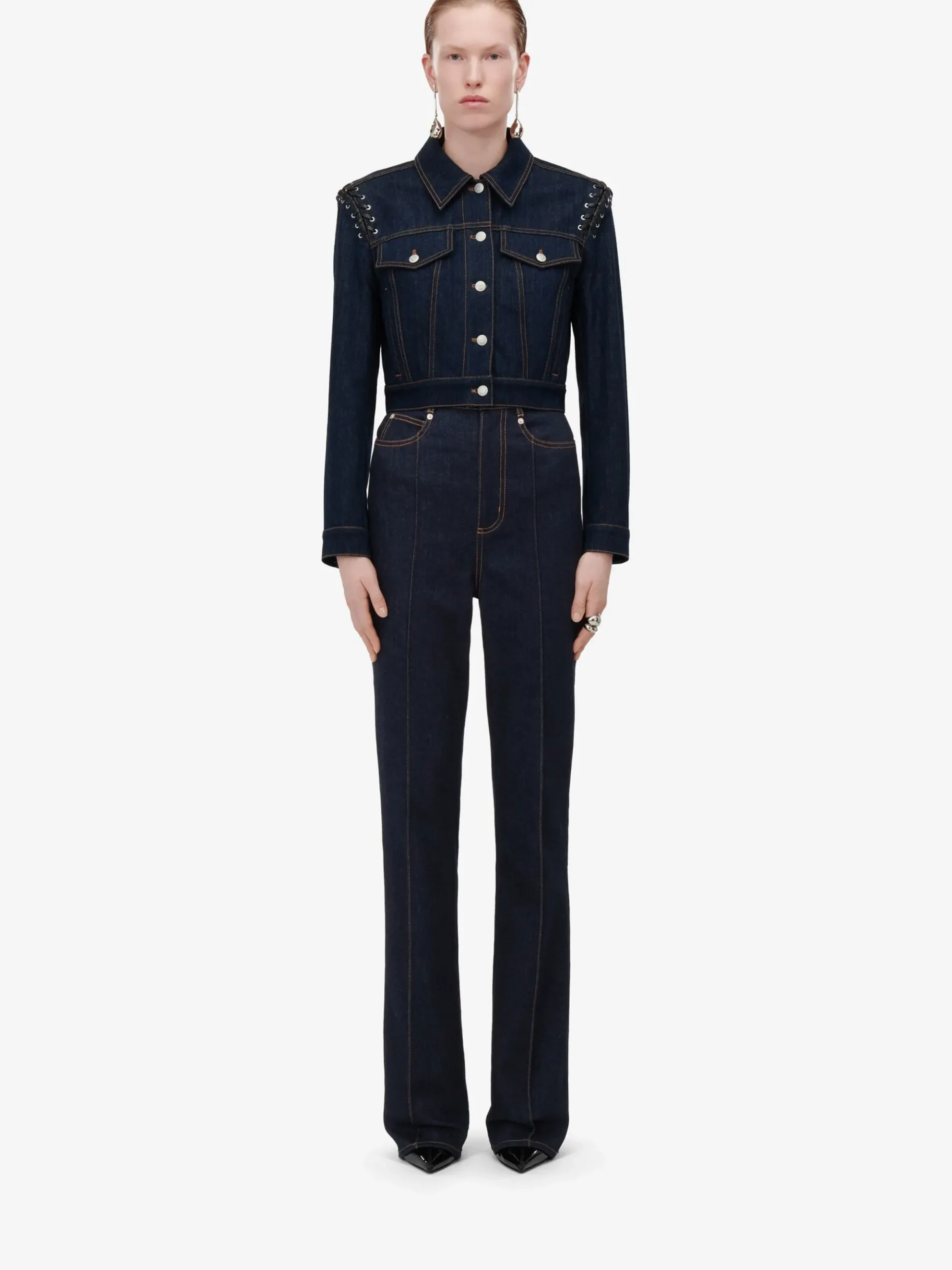 Women's Lace Detail Cropped Jacket in >Alexander McQueen Hot