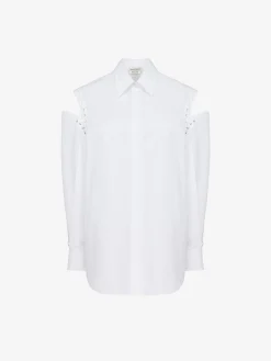 Women's Lace Detail Slashed Cocoon Shirt in >Alexander McQueen Online