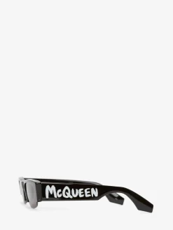 Women's McQueen Graffiti Slashed Sunglasses in ><noscript><img width=