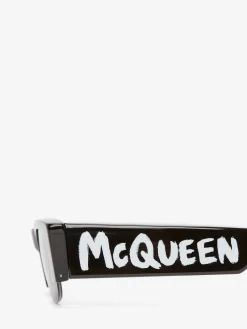 Women's McQueen Graffiti Slashed Sunglasses in ><noscript><img width=