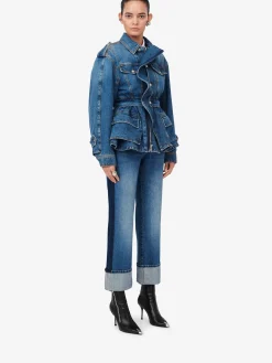 Women's Patch Pocket Peplum Denim Jacket in ><noscript><img width=