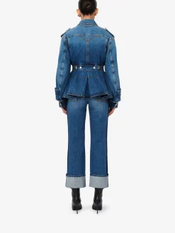 Women's Patch Pocket Peplum Denim Jacket in ><noscript><img width=