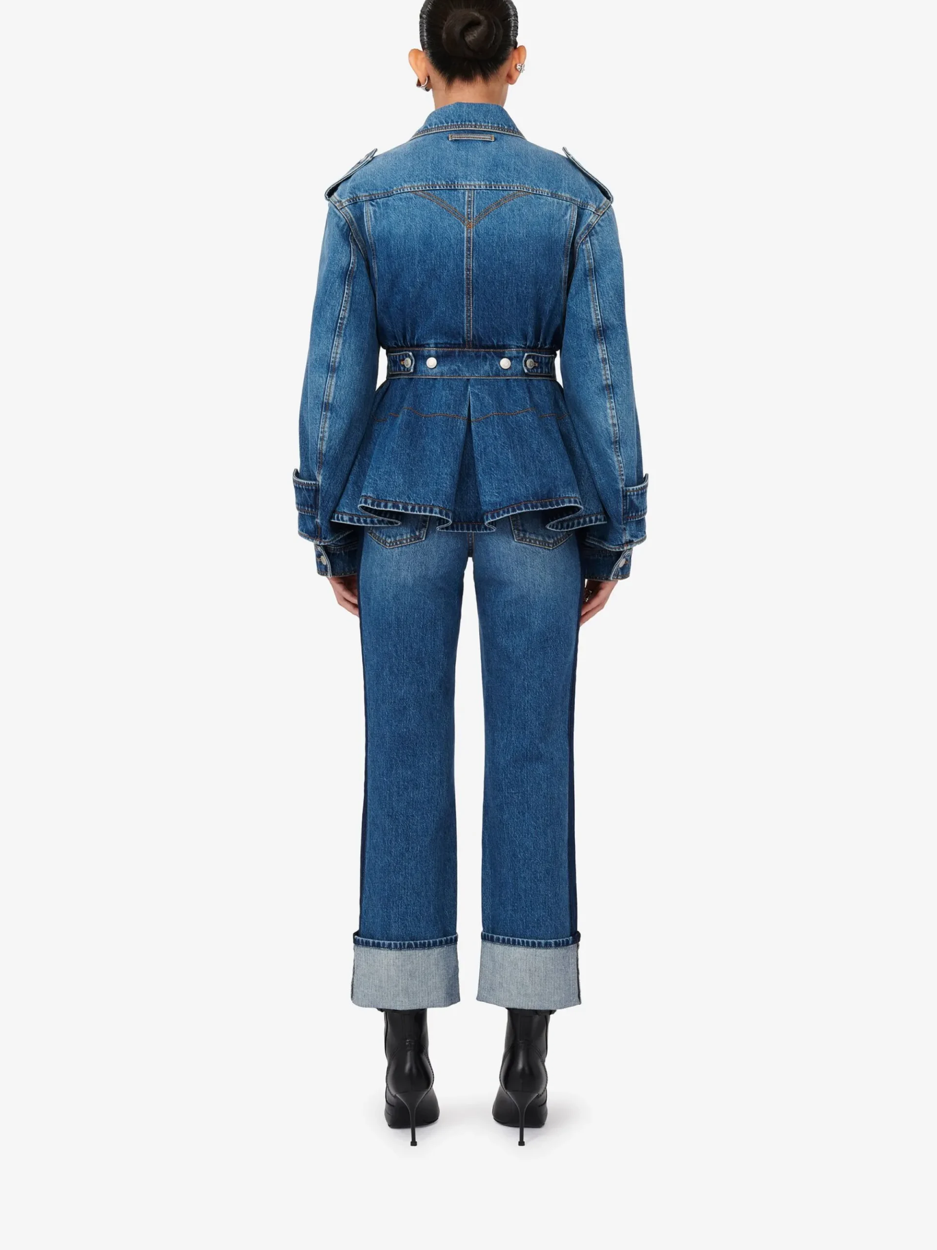 Women's Patch Pocket Peplum Denim Jacket in >Alexander McQueen Flash Sale