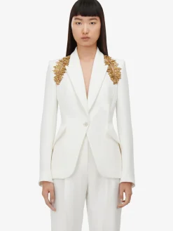 Women's Peak Shoulder Leaf Crepe Jacket in ><noscript><img width=