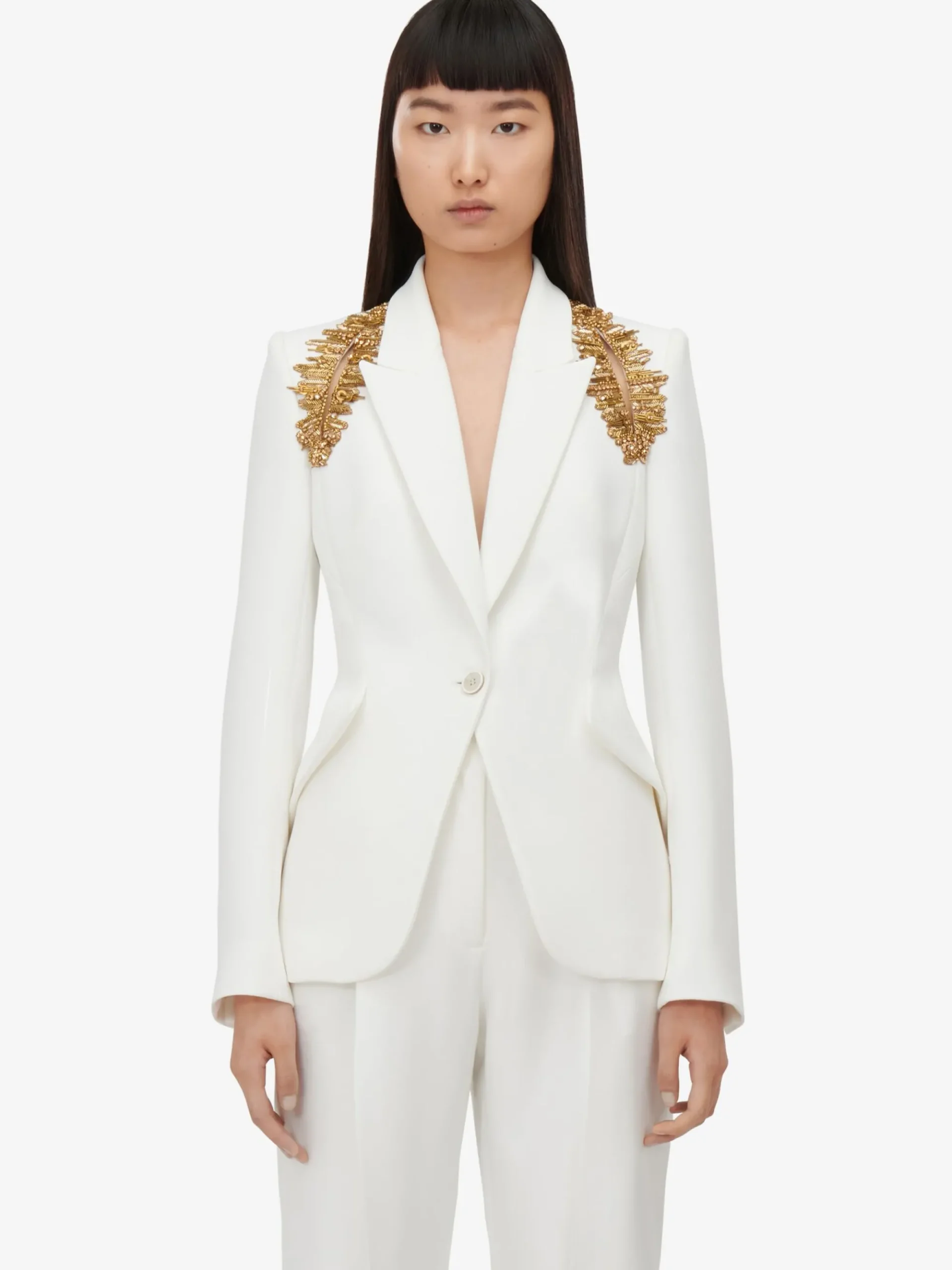 Women's Peak Shoulder Leaf Crepe Jacket in >Alexander McQueen Outlet