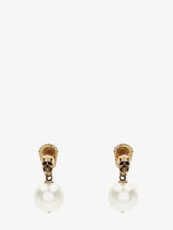 Women's Pearl Pave Skull Earrings in ><noscript><img width=