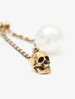 Women's Pearl-like Skull Chain Drop Earring in ><noscript><img width=