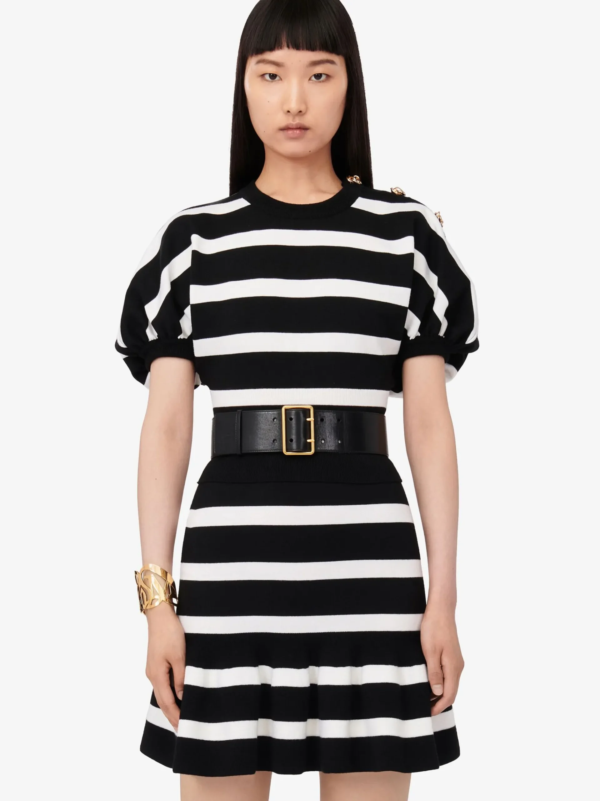 Women's Striped Ruffle Mini Skirt in >Alexander McQueen Hot